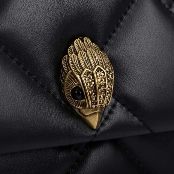 Kurt Geiger XXL Kensington Black Quilted Leather Eagle Gold Chain Shoulder Bag - Picture 6 of 16